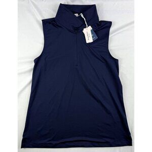 NWT Tommy Bahama Golf Womens Polo Shirt L Navy Sleeveless Collared 1/4 Zip